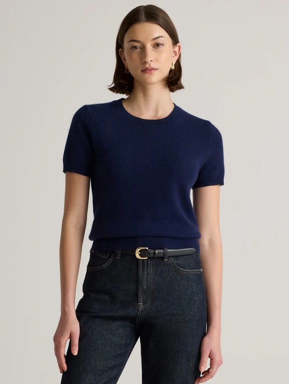 Quince Women's Mongolian Cashmere Tee, Medium, True Navy